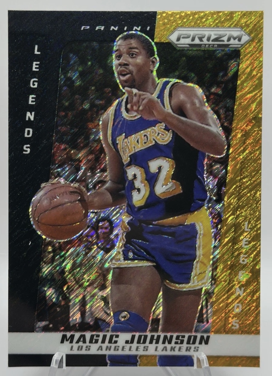 2024-25 Panini Prizm Deca — Legends — Magic Johnson #204 — Black Gold Shimmer FOTL Prizm /8 實物相