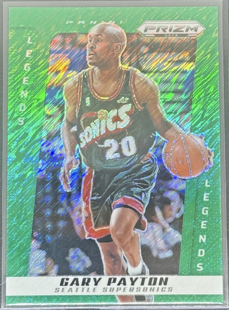 2024-25 Panini Prizm Deca — Legends — Gary Payton #232 — Green Shimmer FOTL Prizm /12 實物相