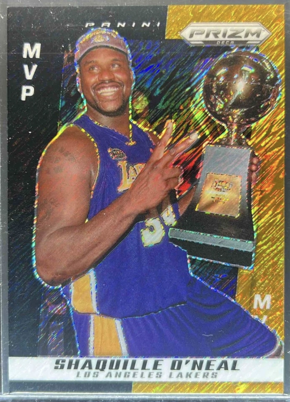 2024-25 Panini Prizm Deca — MVP Award Winners — Shaquille O'Neal #295 — Black Gold Shimmer FOTL Prizm /8 實物相