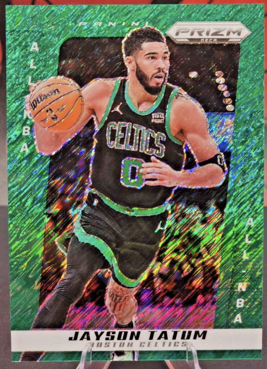 2024-25 Panini Prizm Deca — All-NBA — Jayson Tatum #275 — Green Shimmer FOTL Prizm /12 實物相