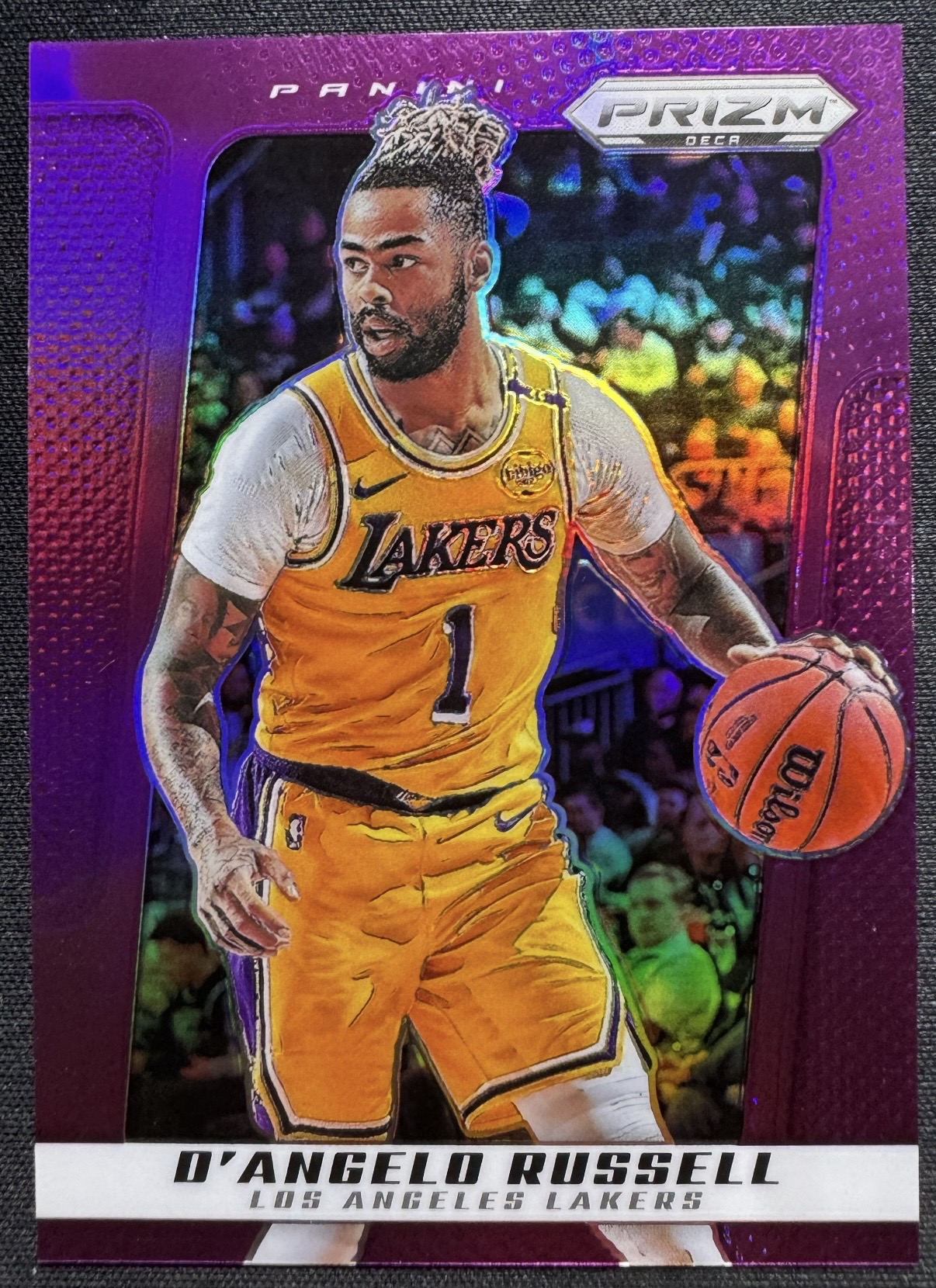 2024-25 Panini Prizm Deca — Base — D'Angelo Russell #150 — Purple Prizm /99 實物相